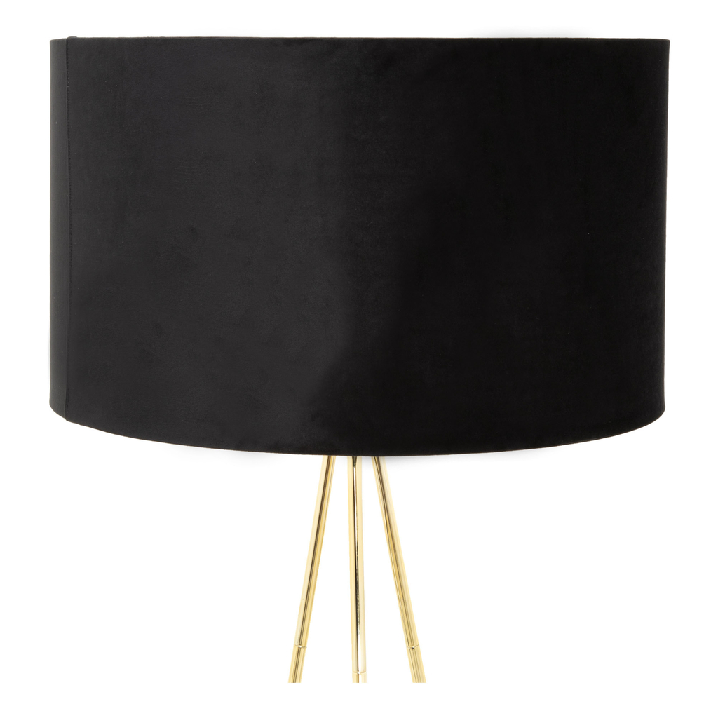 Lampa na zlatej trojnožke, čierne velúrové tienidlo INGA