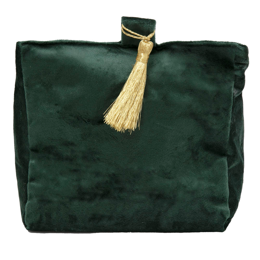 Velúrová zarážka na dvere so strapcom, zelená 16 cm