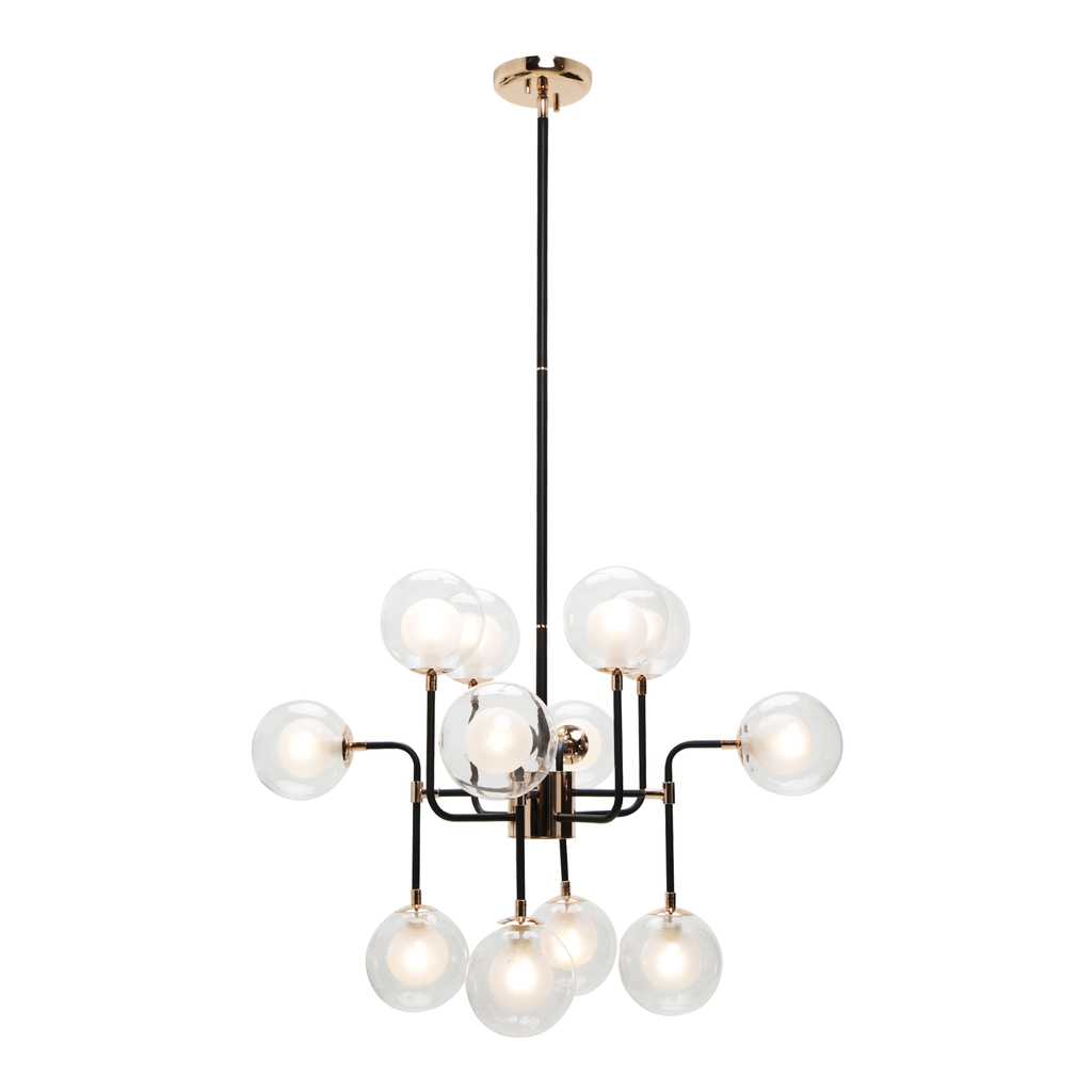 Čierno-zlatý luster RIANO 70 cm s priehľadným tienidlom