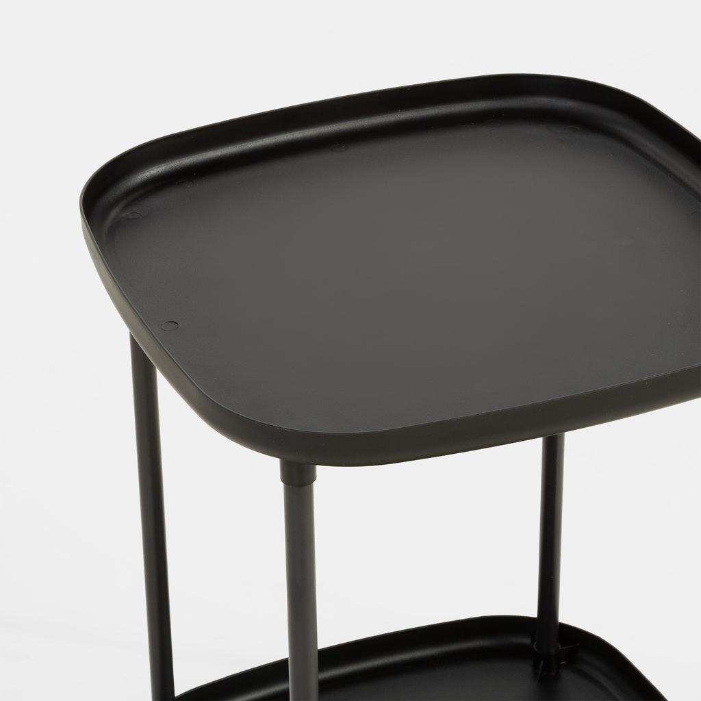 Príručný stolík na kolieskach s 2 poličkami, čierny, 39x50 cm