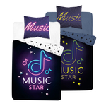 Posteľná bielizeň žiariaca v tme MUSIC STAR FLUO, tmavomodrá 140 x 200 cm