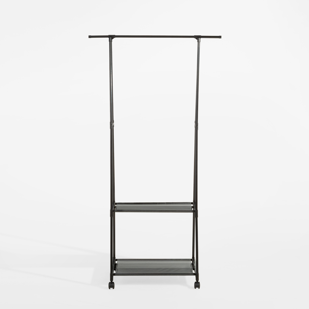 Stojací vešiak s policami, čierny, 84x48x156 cm