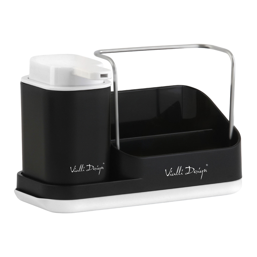 Kuchynský organizér s dávkovačom v čiernej farbe LIVIO DUO