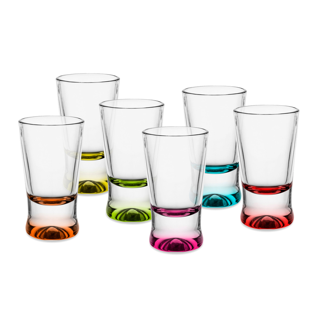 Sada 6 pohárov na vodku s farebným dnom 25 ml