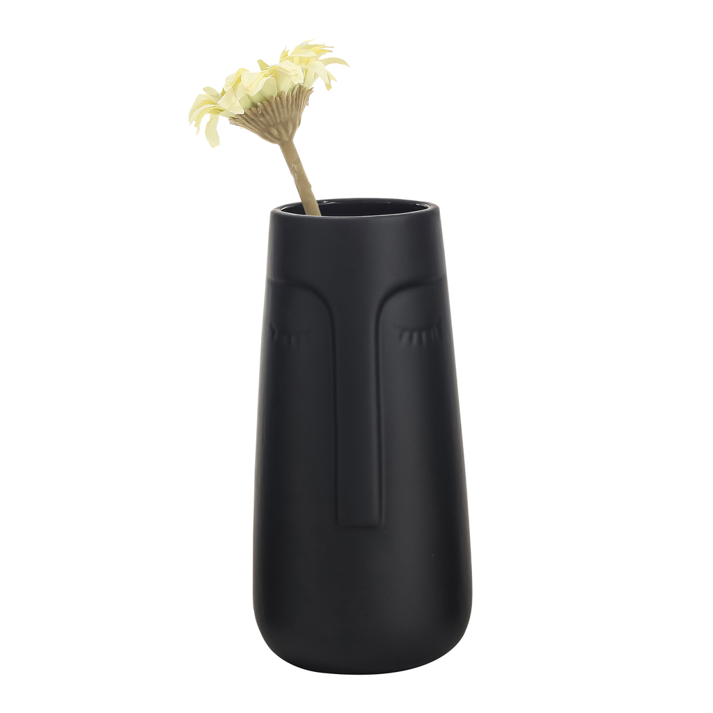 Keramická váza s tvárou, čierna 25,8 cm