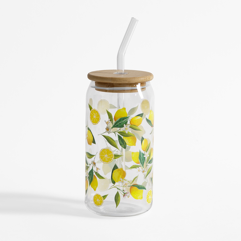 Pohár s bambusovým viečkom a slamkou CITRÓNY 500 ml