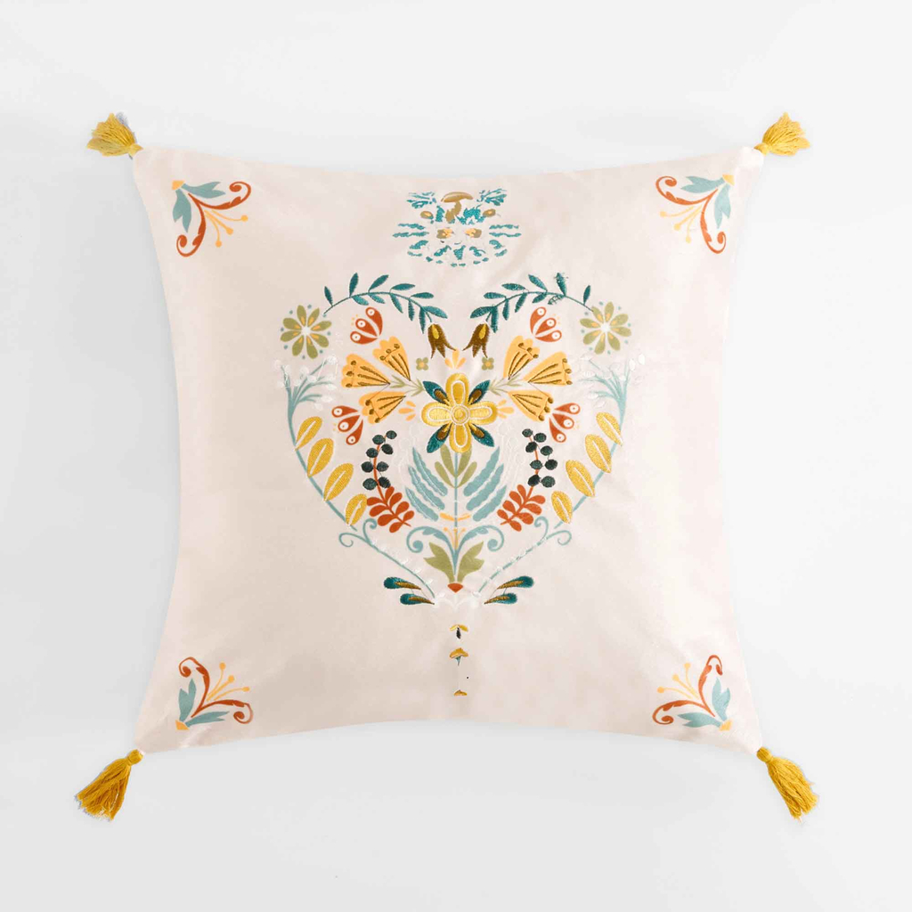 Dekoračná obliečka vyšívaná krémová FOLKY 45x45 cm