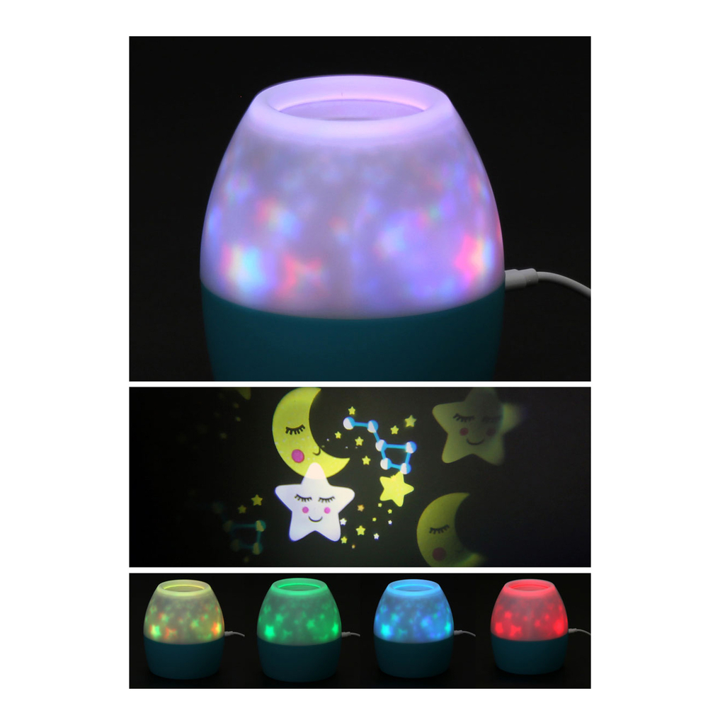 Nočná lampa s projektorom bielo-modrá