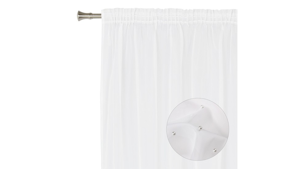 Záclona s perlami na riasiacej páske biela PEROLA 160x290 cm