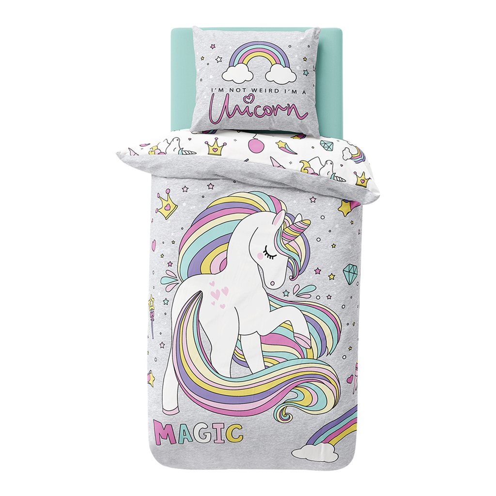 Bavlnená posteľná súprava svietiaca v tme FLUO JEDNOROŽEC 160 x 200 cm