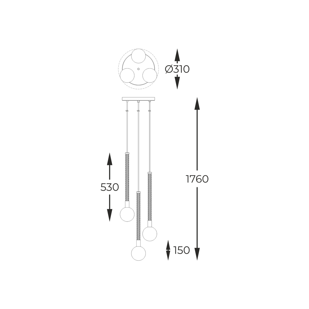 Závesné svietidlo MIDA 3 gule zlaté