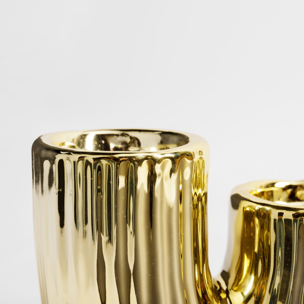 Zlatý dekoratívny svietnik na 2 čajové sviečky