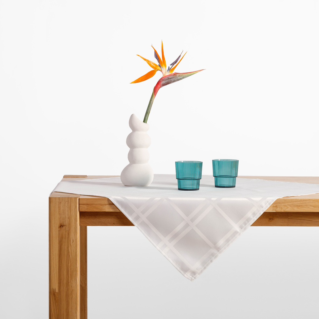 Biely žakárový obrus kockovaný CASCADE 85x85 cm