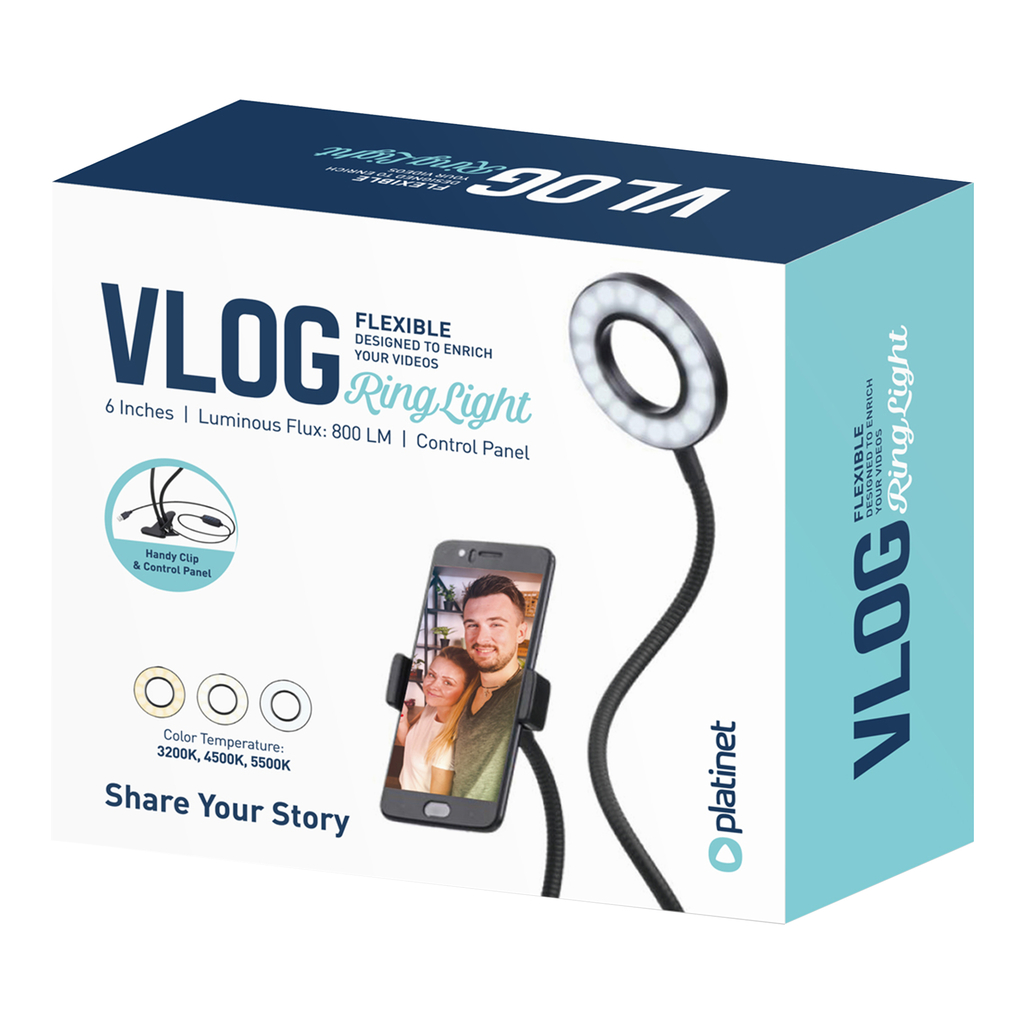 Lampa VLOG LED USB s klipom čierna RING LIGHT
