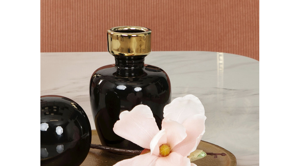 Čierno-zlatá keramická váza 15 cm