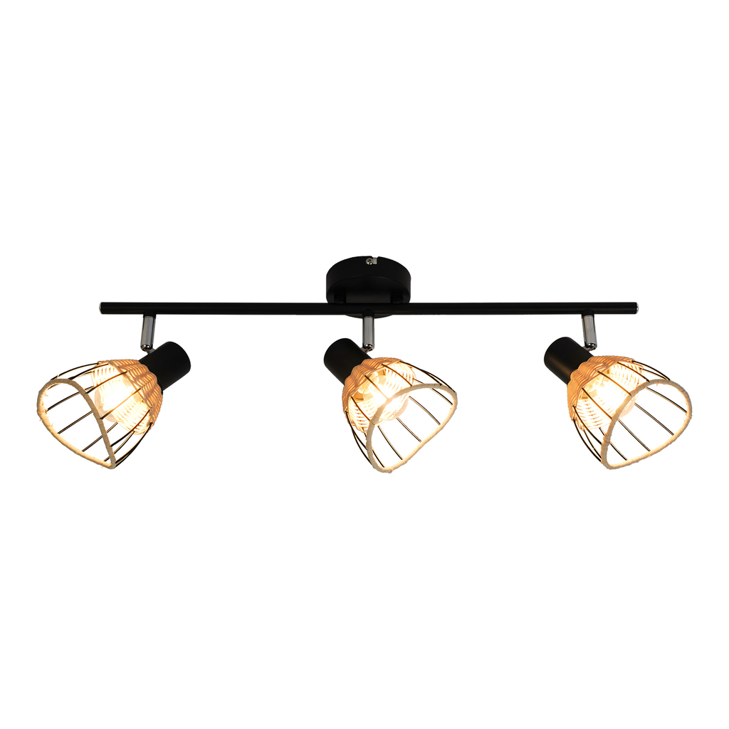 Čierne ratanové 3-bodové svietidlo GENT