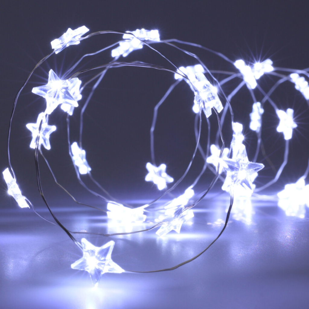 LED osvetlenie vianočného stromčeka HVĚZDY 40 ks, biele svetlo, 2 m