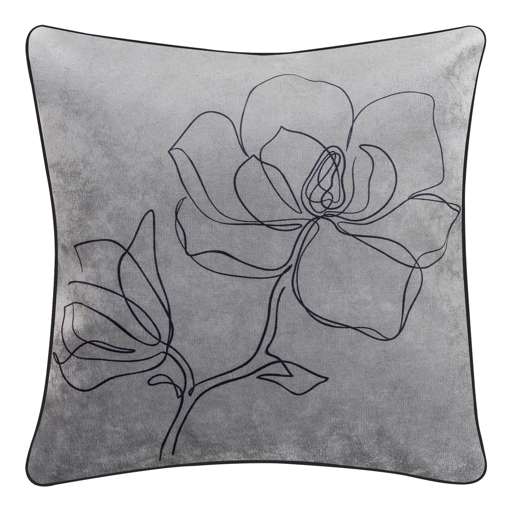 Ozdobný vankúš sivý FLOWER LINE 45 x 45 cm