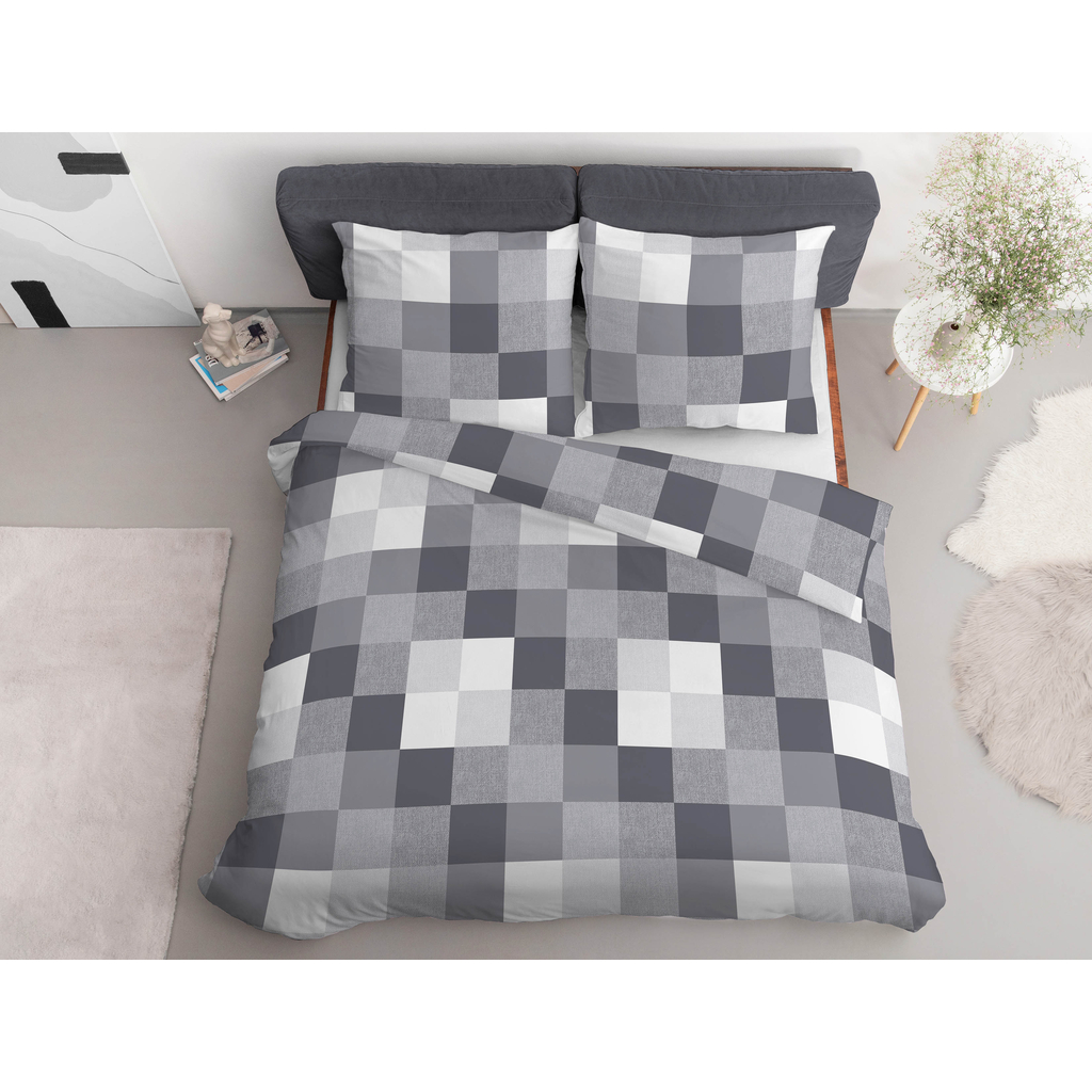 Súprava posteľnej bielizne z bavlneného saténu s geometrickými vzormi ŠTVORCE 220x200 cm