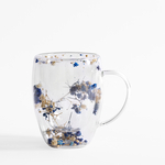 Dvojstenný sklenený hrnček MODRÉ KVETY 350 ml