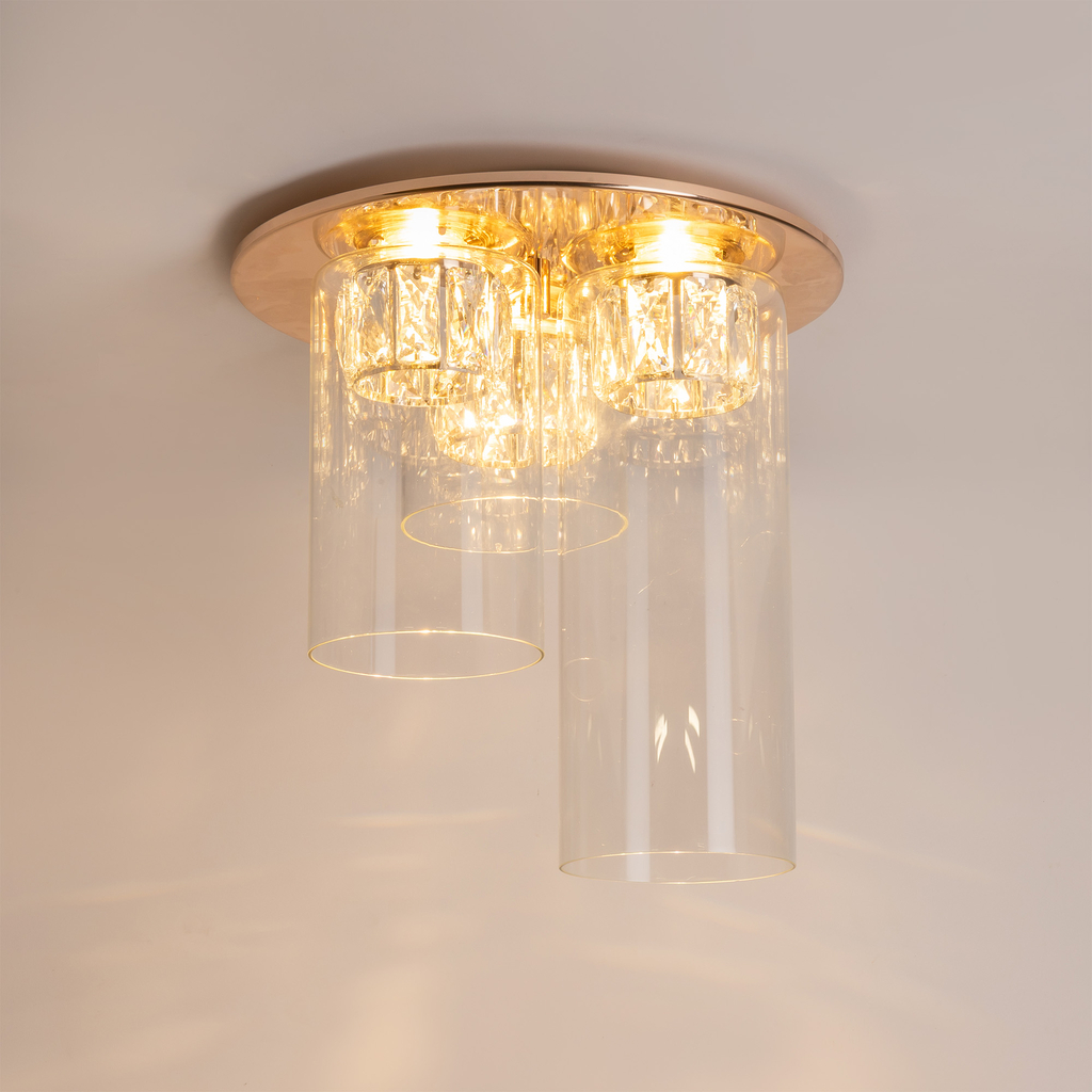 LED stropné svietidlo francúzske zlato GEM, 3 sklenené tienidlá