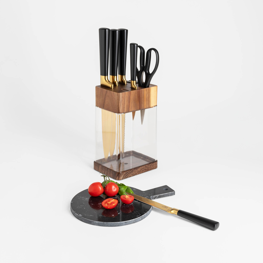 Súprava zlatých nožov v bloku COMO 8-dielna