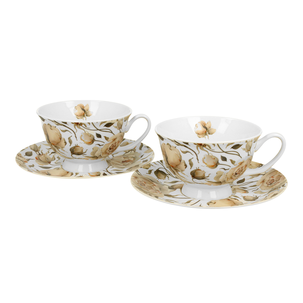 Súprava 2 šálok s podšálkami ROYAL ENGLISH ROSES WHITE 250 ml