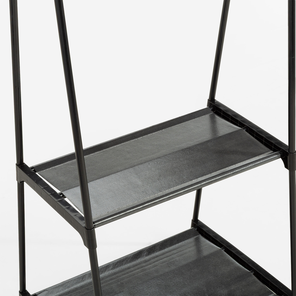 Stojací vešiak s policami, čierny, 84x48x156 cm