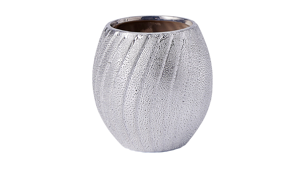 Kúpeľňový pohár na kefky keramický strieborný, 8,5 cm