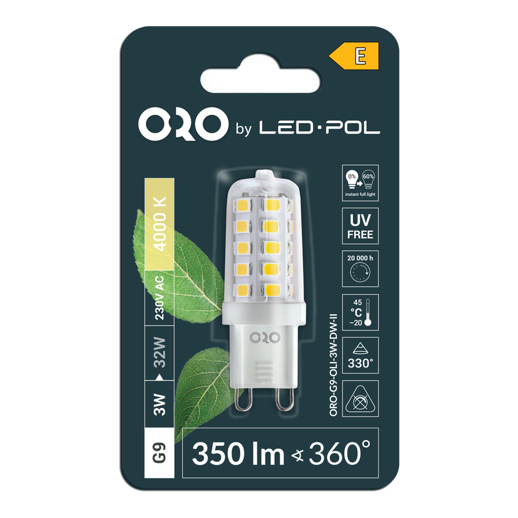 Žiarovka LED G9 3W neutrálna farba ORO-G9-OLI-3W-DW-II