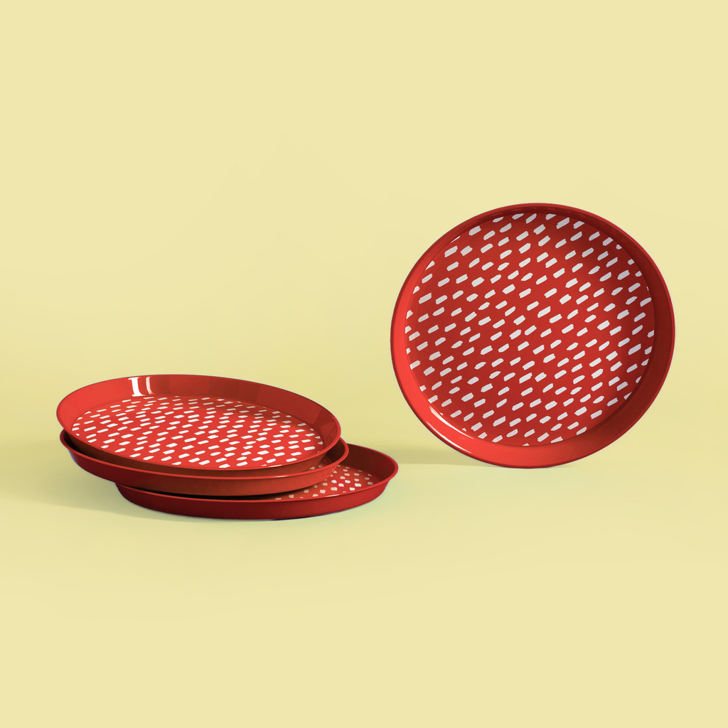 Súprava 4 plastových tanierov červená, 21 cm