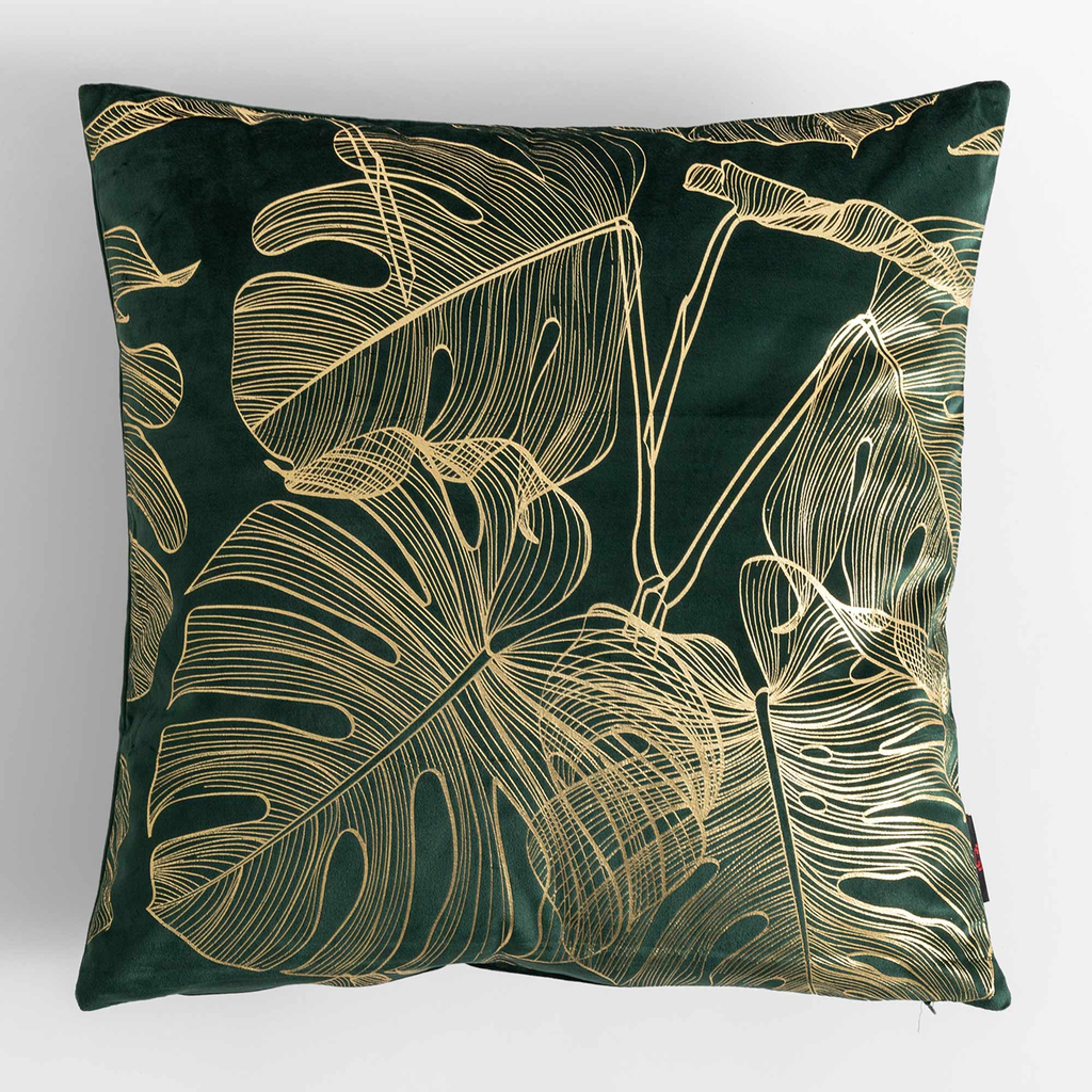 Obliečka na vankúš s motívom monstery tmavozelenej farby 45x45 cm