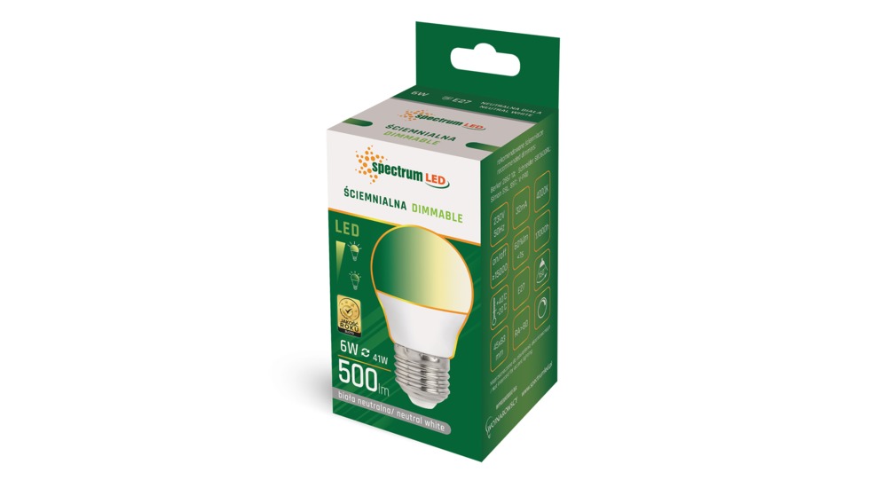 LED žiarovka E27 6W neutrálna farba DIMMABLE SPECTRUM