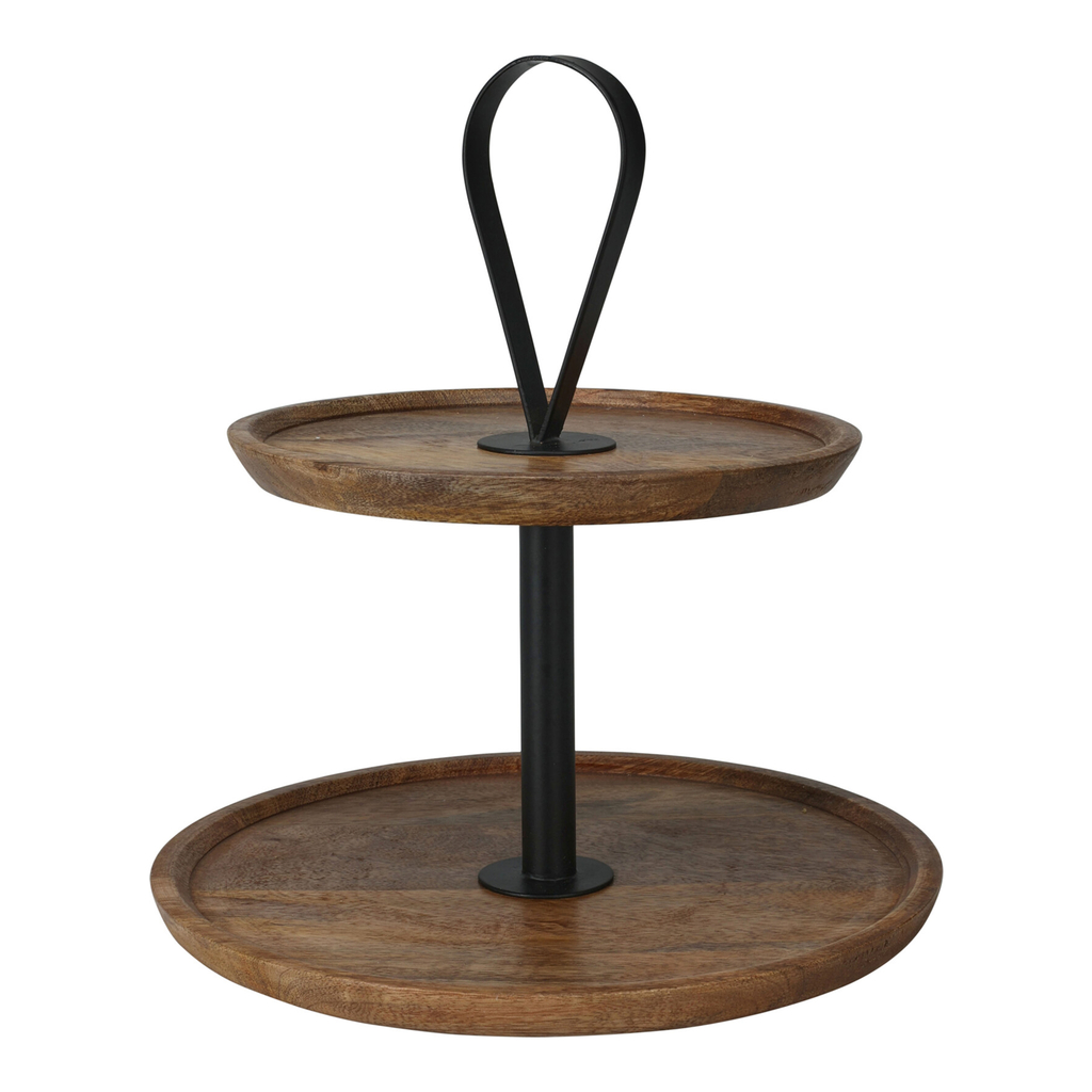 Dvojposchodový drevený servírovací tanier 32 cm