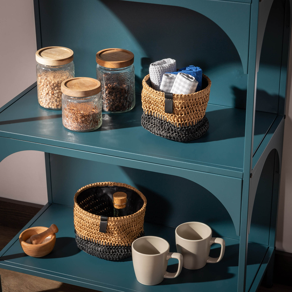 Súprava 3 okrúhlych úložných košov v hnedej a čiernej farbe