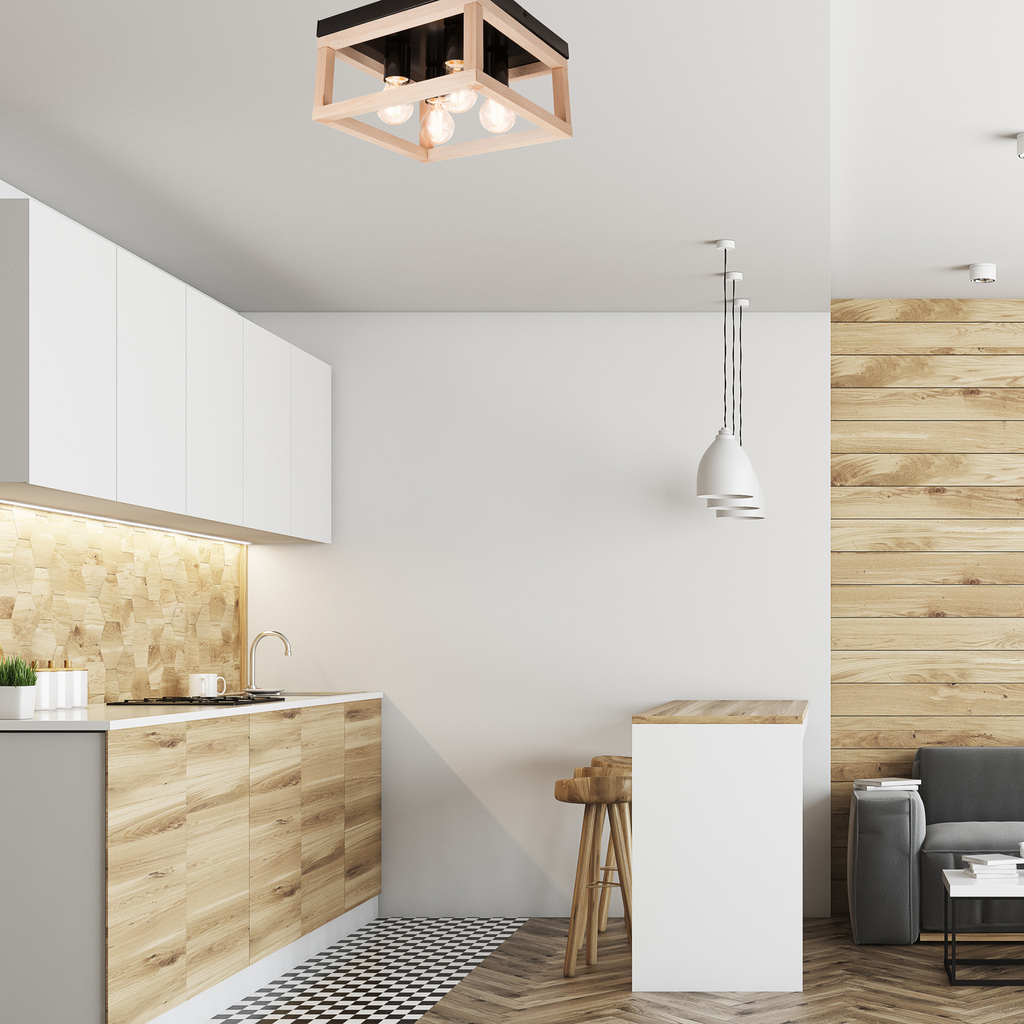 Stropné svietidlo VILLY 4 drevo čierne