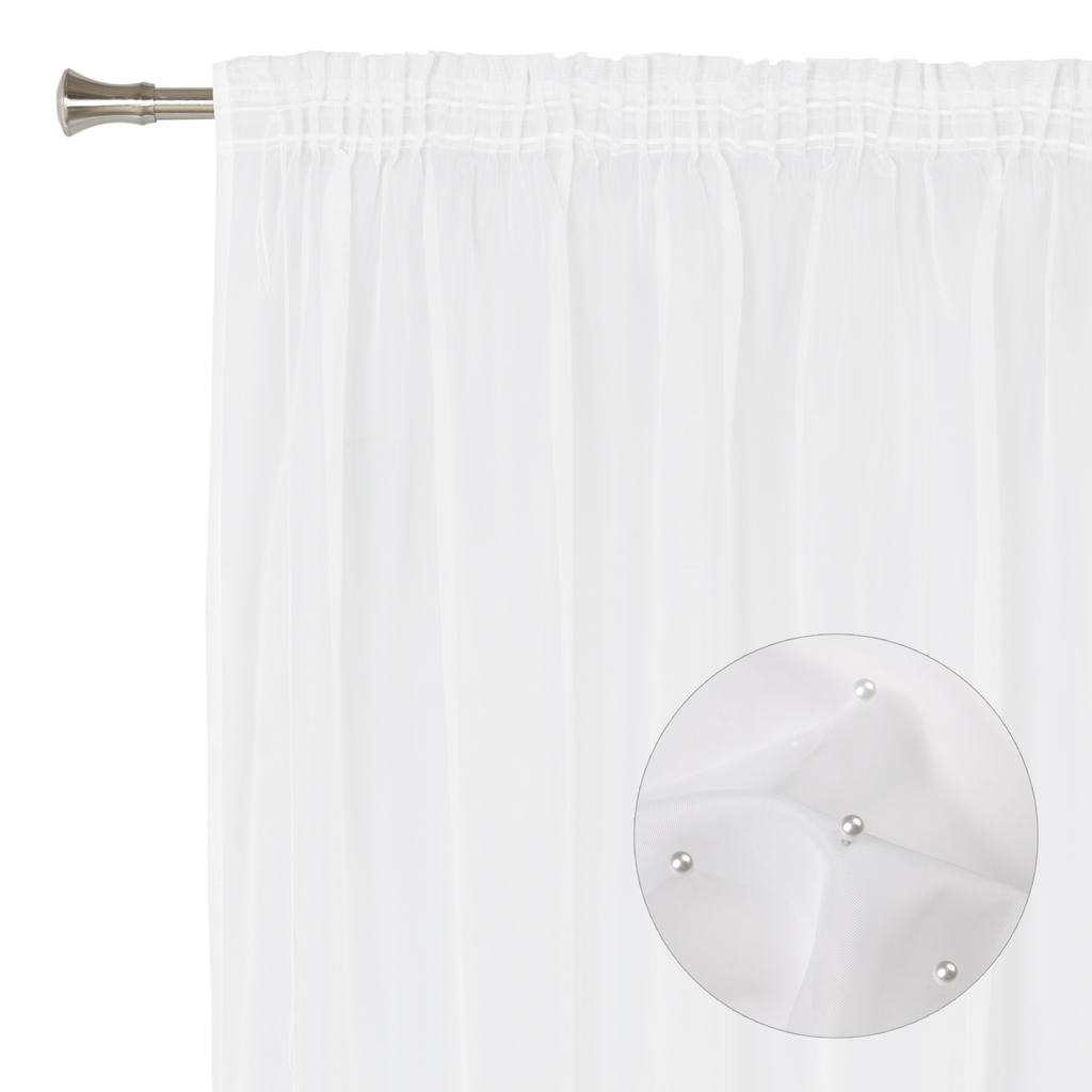 Záclona s perlami na riasiacej páske biela PEROLA 160x290 cm
