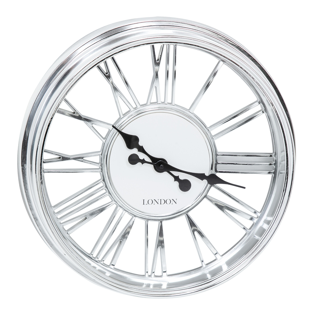 Nástenné hodiny strieborné, rímske číslice, 44 cm