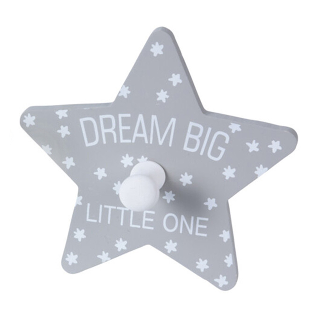 Sivý vešiak STAR do detskej izby s bielymi hviezdičkami 11x12 cm