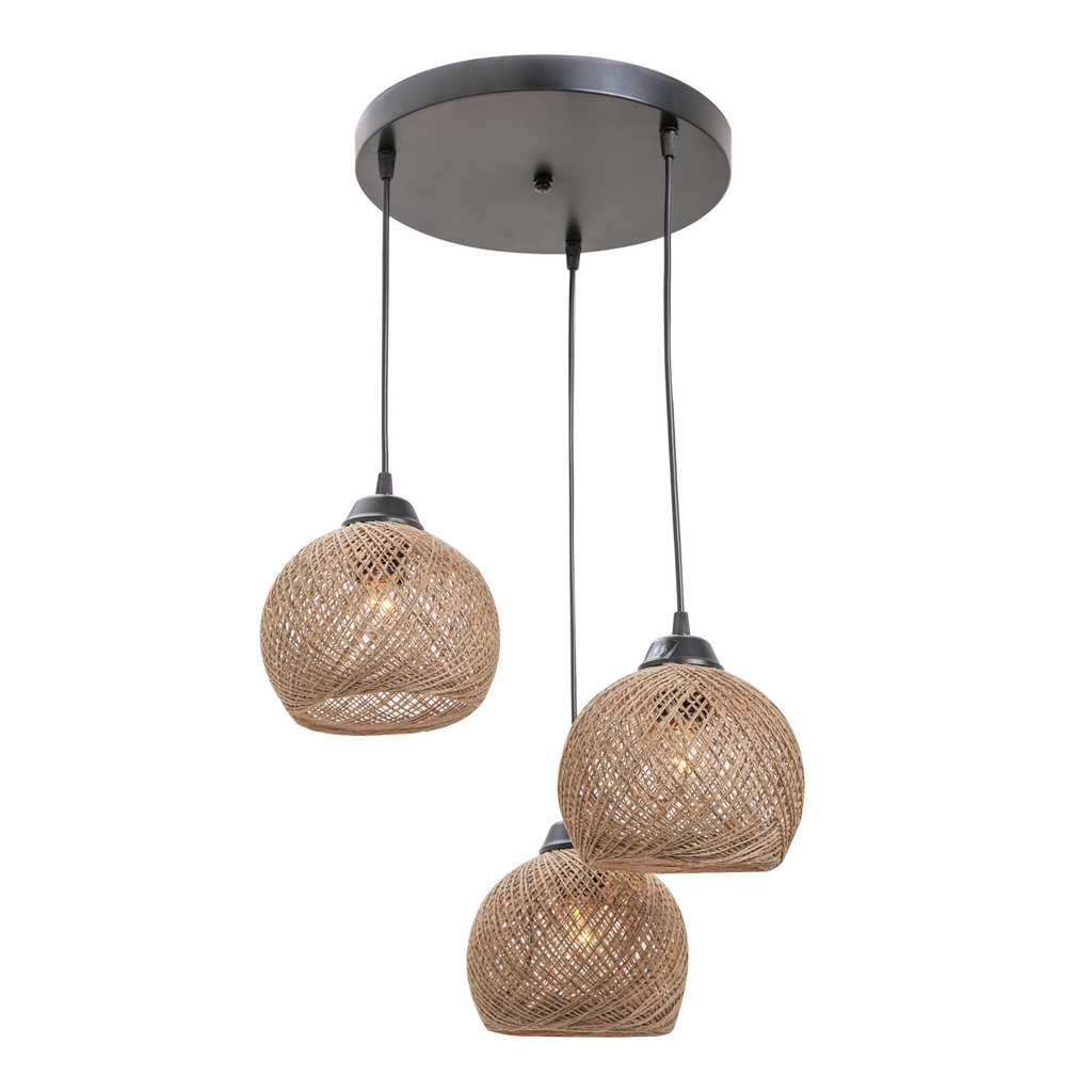 Závesné svietidlo YUMAK 3 boho pletené béžovo-čierne
