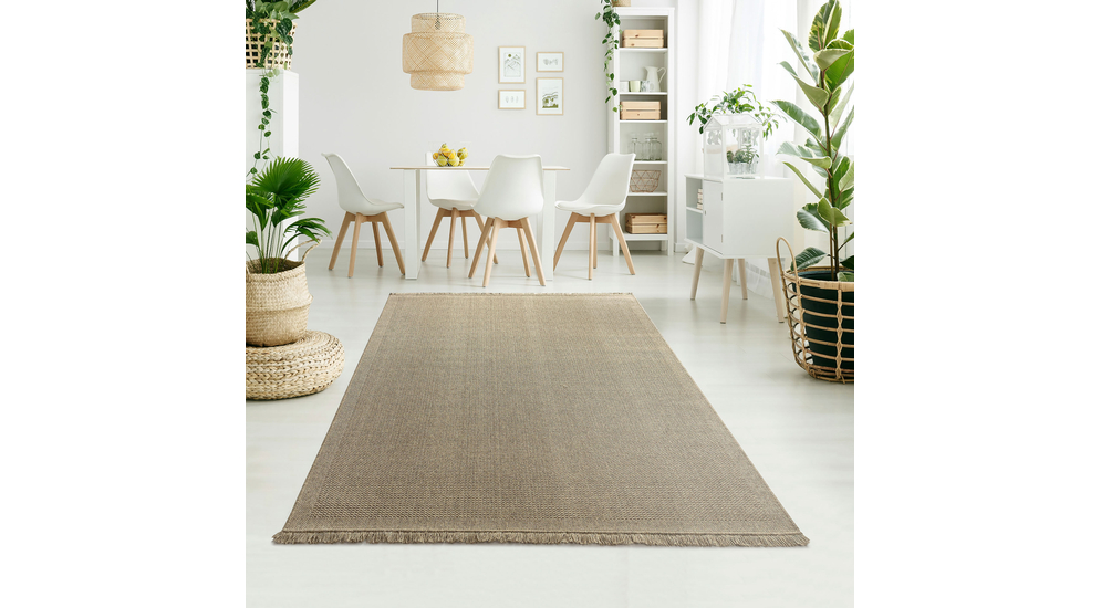 Vlnený koberec WOOL s strapcami béžový 120x170 cm
