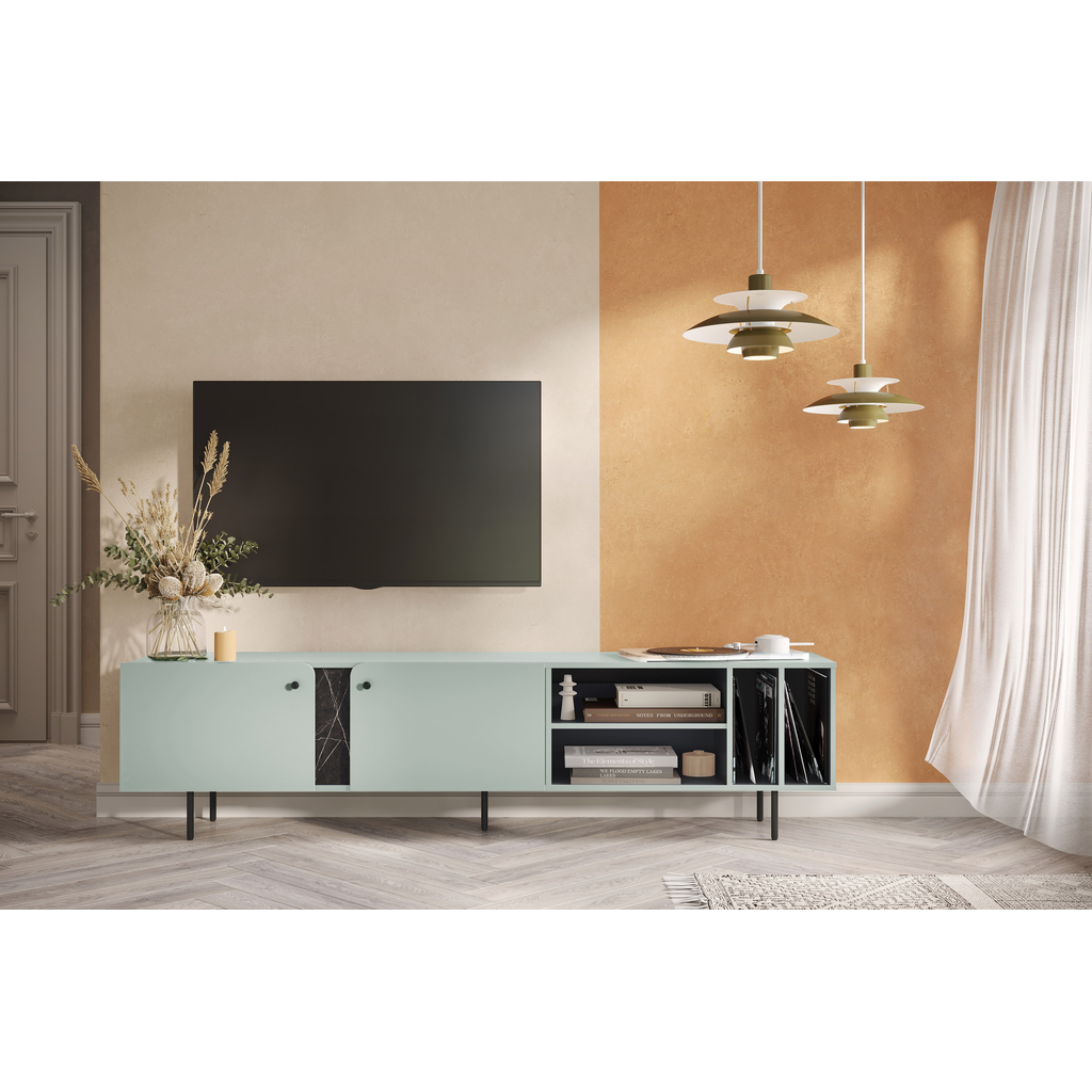 Široký TV stolík v šalviovej farbe LIV
