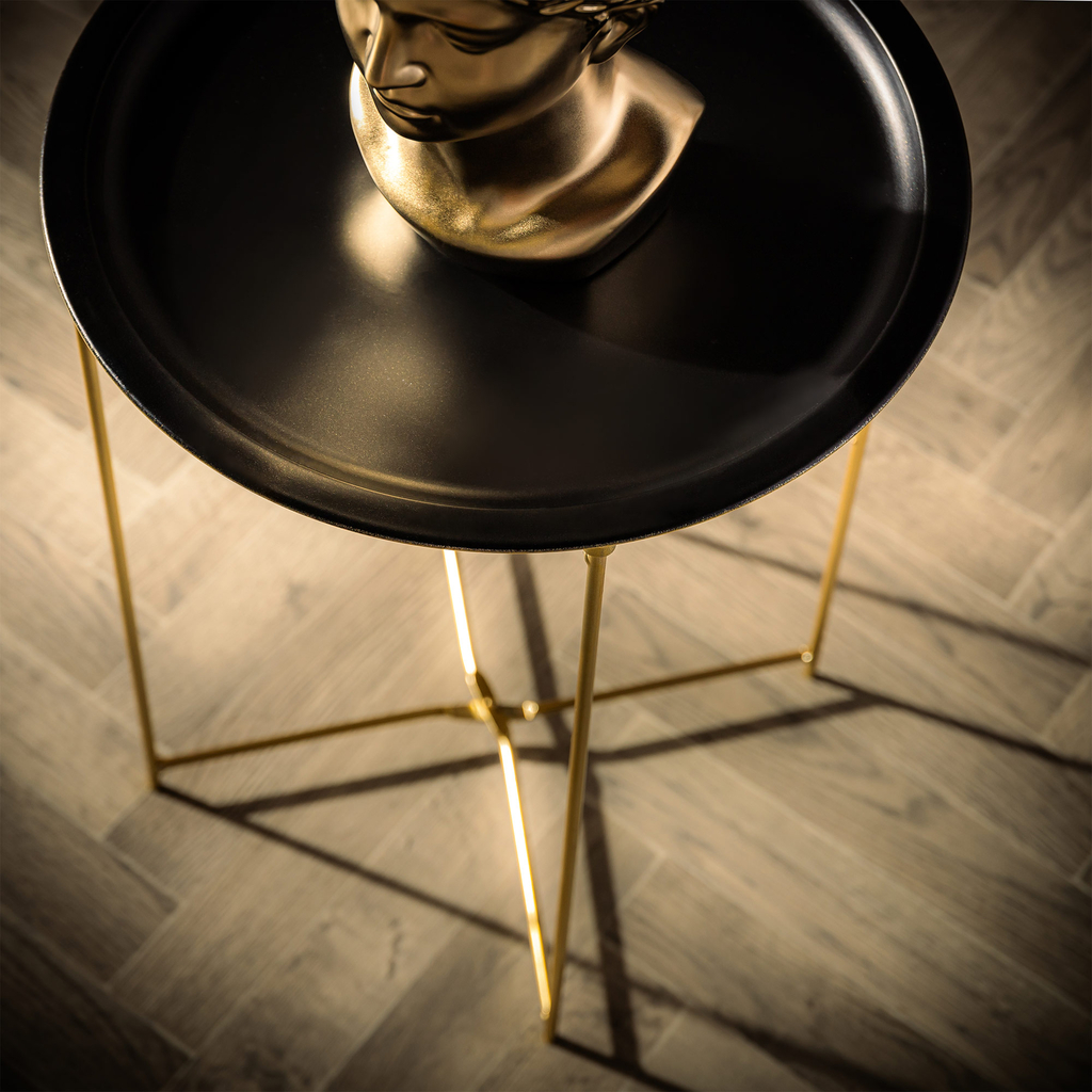 Stolík s podnosom čierno-zlatý 48 cm