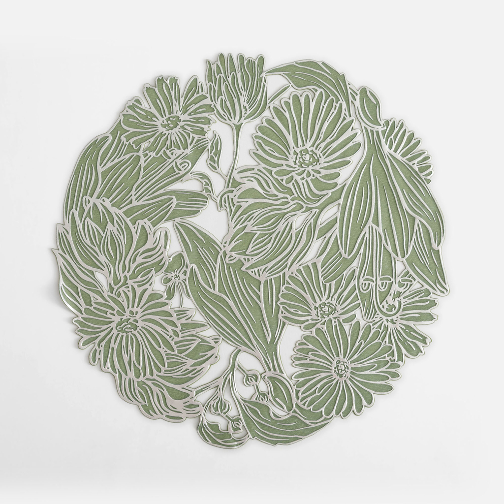 Okrúhle prestieranie na stôl zeleno-strieborné 38 cm