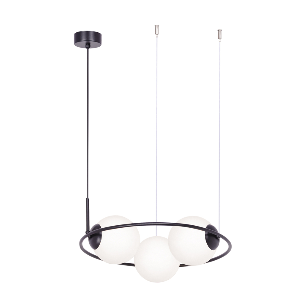 Krúžková závesná lampa PARVA 3 tienidlá gule čierna