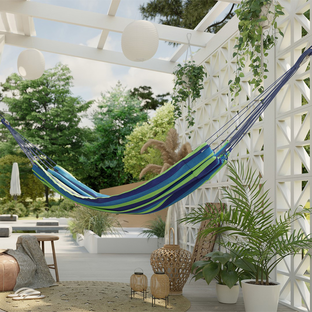 Hojdacia sieť do záhrady modré pruhy COLADA 240x80 cm