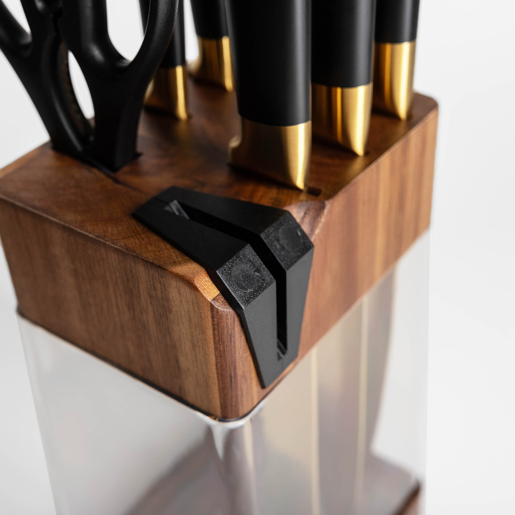 Súprava zlatých nožov v bloku COMO 8-dielna