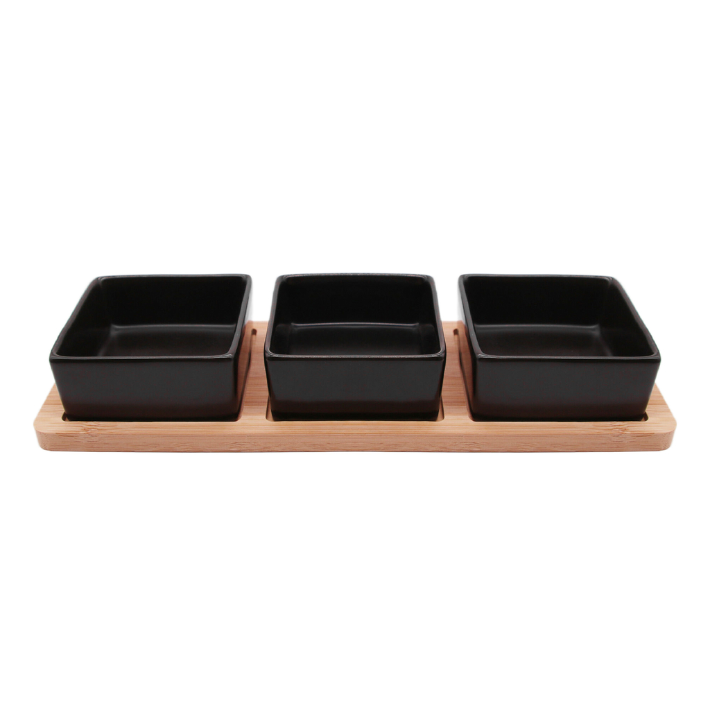 Súprava 3 misiek na bambusovom podstavci 28 cm