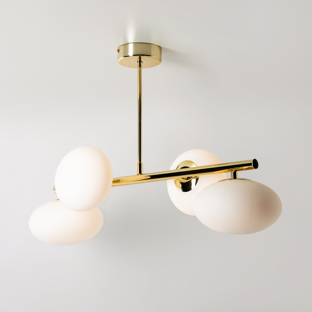 Stropné svietidlo v zlatej farbe 4 oválne tienidlá MILO 68x30 cm