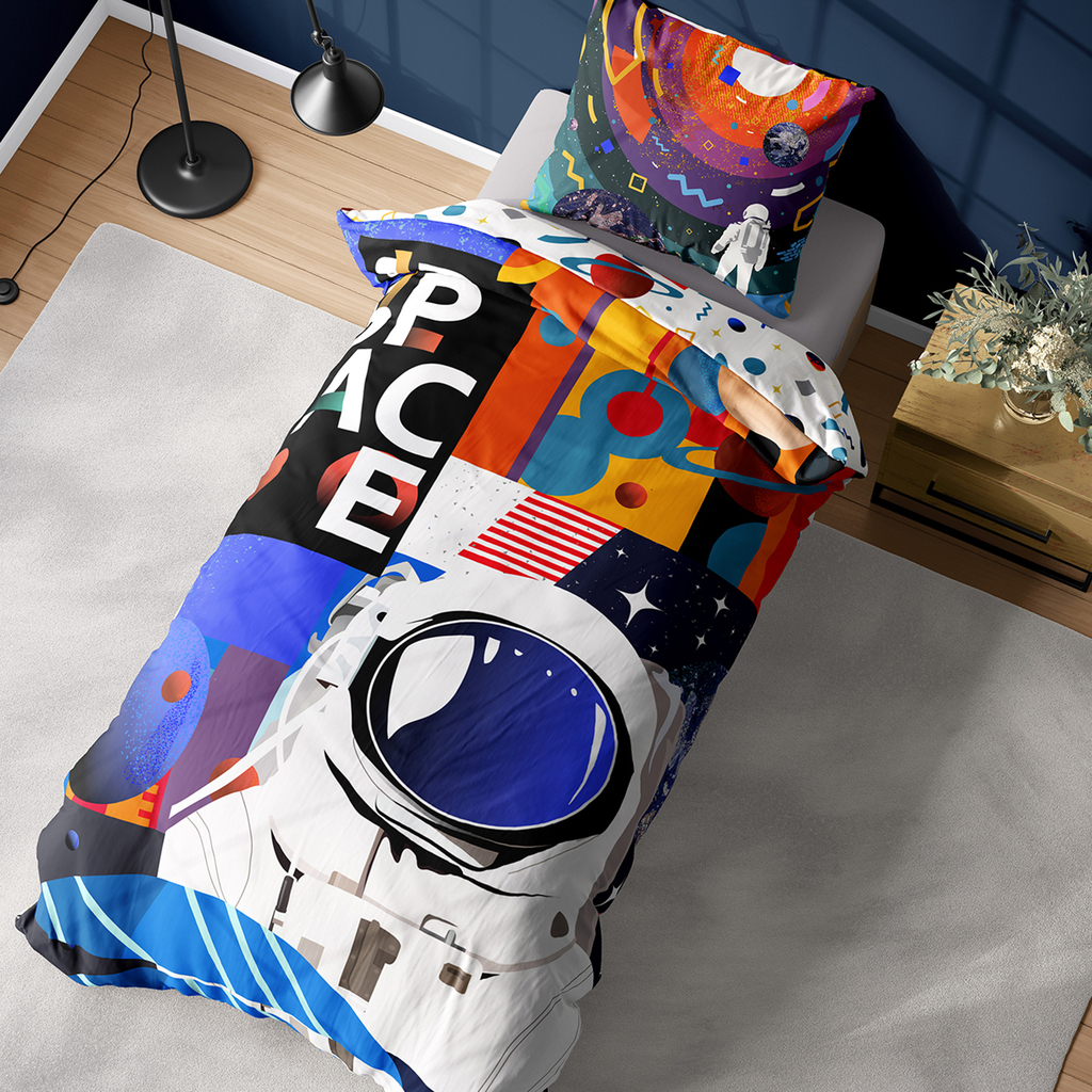 Detské obliečky so svietiacim efektom tmavomodré FLUO KOZMONAUT 140x200 cm